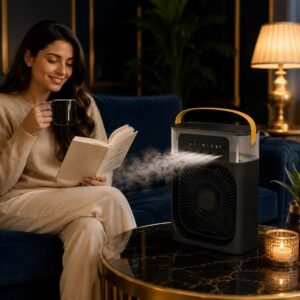 18-Inch Portable Mini Air Cooler Fan with Water Spray, USB Powered, 3-Speed Cooling & LED Light - Image 2