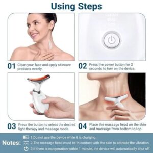 Rechargeable Neck & Face Massager with EMS Microcurrent – 3 Color Light Therapy, Hot Compress & Vibration Facial Skin Care Device (Type-C Charging) - Image 1