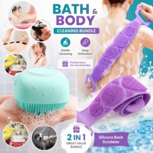 Silicone Bath Brush And Silicone Back Scrubber Care Bundle For Deep Cleansing And Gentle Body Care (Random Color) - Image 1