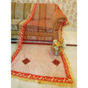 Nikkah Bridal Red Dupatta with Qabool Hai Embroidery & 4-Side Kiran Lace – Premium Wedding Veil for Bride - Image 4