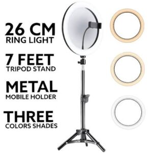 Portable 10-Inch LED Ring Light with 7 Feet Adjustable Tripod Stand & Mobile Holder | 3 Light Modes | Foldable 2 Feet | USB Powered - Image 4