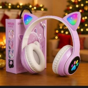 Cat Ear Wireless Bluetooth Headphones with RGB LED Lights & Built-in Mic – Stereo Bass Sound, Bluetooth & AUX Mode, Adjustable Over-Ear Headset for Kids, Teens & Girls - Image 1