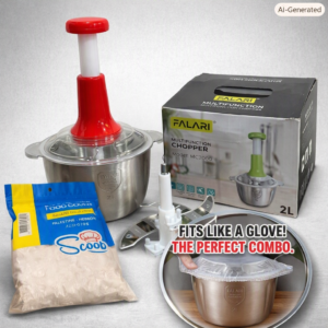Kitchen Fresh Prep Combo Deal – 2L Manual Hand Press Vegetable Chopper, Meat Mincer & 100 Elastic Stretchable Food Covers - Random Color - Image 1