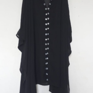 Abaya Mirrored Wink Upper Pure Georgette Black With Silver Mirror Standard Length 40 Inch For Women - Image 1