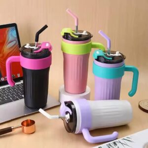 40oz Thermos Travel Mug with Handle, Leakproof Lid & Stainless Steel Straw – Double Wall Insulated Hot & Cold Tumbler - Random Color - Image 1