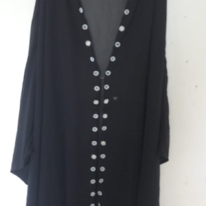 Abaya Mirrored Wink Upper Pure Georgette Black With Silver Mirror Standard Length 40 Inch For Women - Image 3