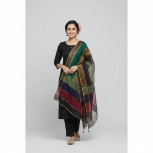 Premium Katan Silk Unstitched 3 Piece Suit With Organza Dupatta For Women - Image 5