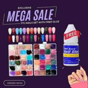 576 Pcs Multicolor Stick-On Artificial Nails Box with Free Glue - Image 1