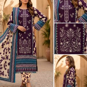3 Piece Unstitched Lawn Suit For Women Printed Lawn Dress With Matching Dupatta And Trouser - Image 3