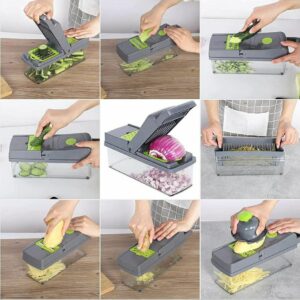 Vegetable Chopper 18 Pcs Set Manual Onion Chopper Food Slicer Dicer Grater Potato Cutter With Handle Multi-Function Kitchen Tool - Image 3