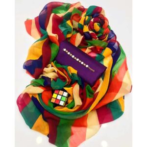 Unstitched 3-Pcs Katan Silk Suit with Multi-Color Organza Chunri Dupatta for Women – Premium Party Wear Dress Material - Image 2