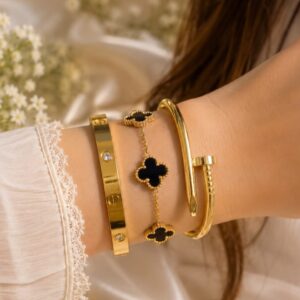 Stainless Steel 3 Piece Bracelet And Bangle Combo - Durable Elegant Accessory Set For Stylish Layering And Daily Wear - Image 2