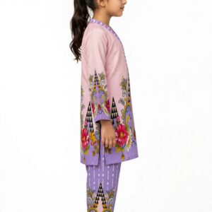 Girls Purple Printed Stitched Co Ord Set With Long Sleeve Shirt And Matching Trouser - Image 3