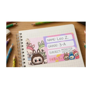 Labubu School Name Tags Stickers Full Sheet For Notebooks , Books and Copies - Image 3