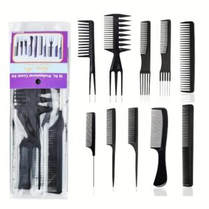 10 Pcs Professional Hair Styling Comb Set | Barber, Salon & Personal Grooming Combs Kit - Image 2