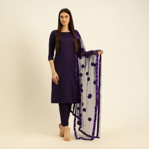 Premium Katan Silk Unstitched 3 Piece Suit With Net Dupatta For Women - Image 3