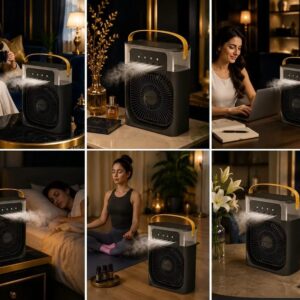 18-Inch Portable Mini Air Cooler Fan with Water Spray, USB Powered, 3-Speed Cooling & LED Light - Image 1